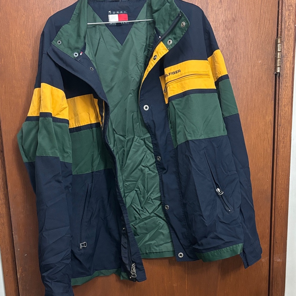 Tommy Hilfiger Men's Blue, Green, and Yellow Windbreaker